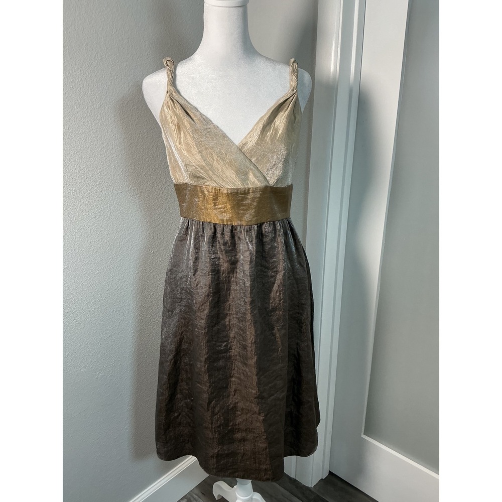 Adrianna Papell Metallic Colorblock Cocktail Dress Gold Bronze Size 4